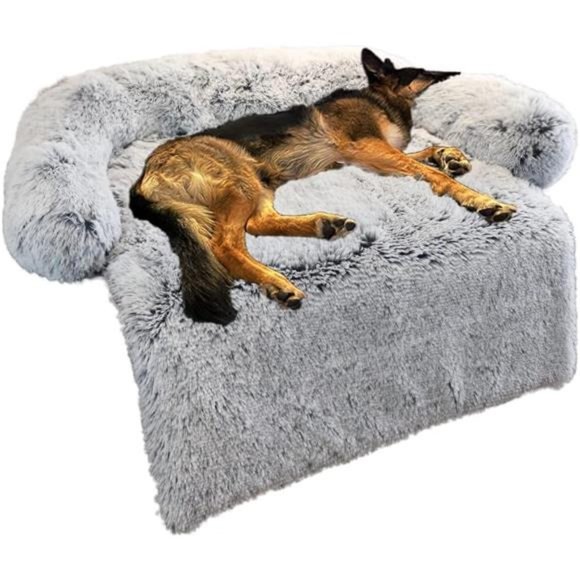 Calming Dog Bed Fluffy Plush DogMat for Furniture Protector with Removable Cover - Picture 1 of 7
